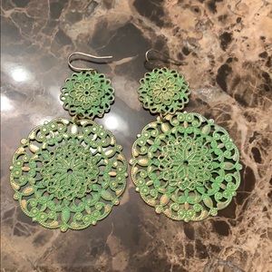Green/gold dangle statement earrings